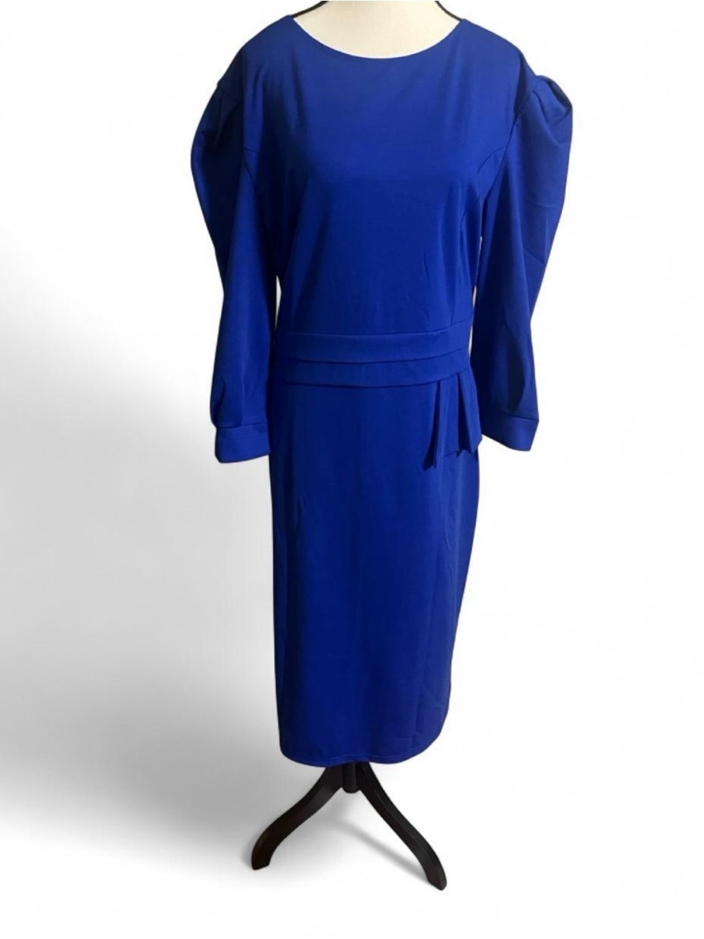 ZVO Dress Sz 3XL Classic Royal Blue Sheath Round Neck Pleated Worship/Work Wear